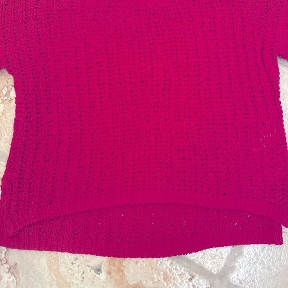 A & F Cropped Airy open knit Sweater Womens M 1/4 zip back chenille Pink Barbie - Picture 3 of 9